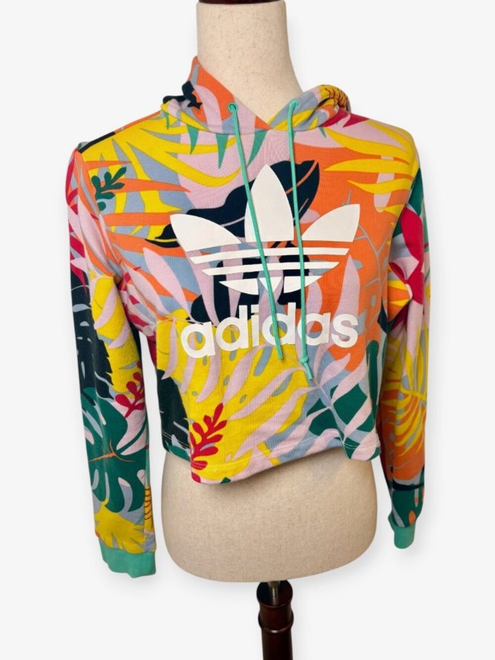 Adidas Originals Tropicalage Colorful Yellow Green Pink Cropped Hoodie Size XS